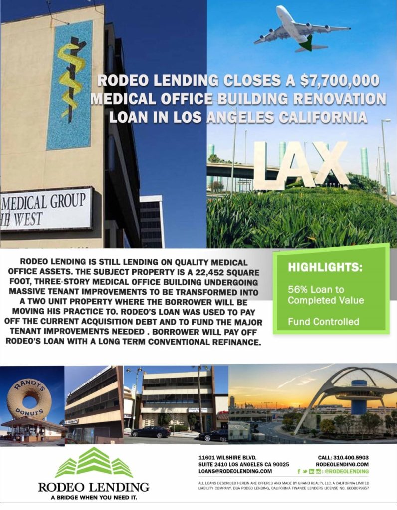 Rodeo Lending Closes a $7,700,000 Medical Office Building Renovation Loan in Los Angeles, CA