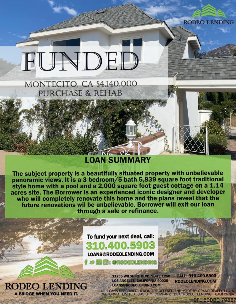 Rodeo Lending Funds a $4,140,000 Purchase and Rehab in Montecito, CA