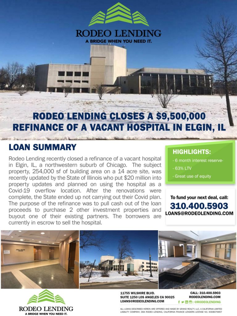 Rodeo Lending Closes a $9,500,000 Refinance of a Vacant Hospital in Elgin, IL
