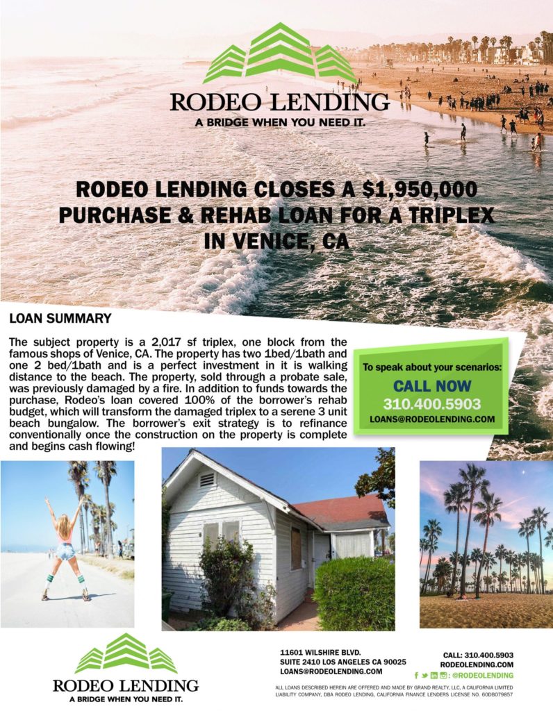 Rodeo Lending Closes a $1,950,000 Purchase & Rehab Loan in Venice, CA