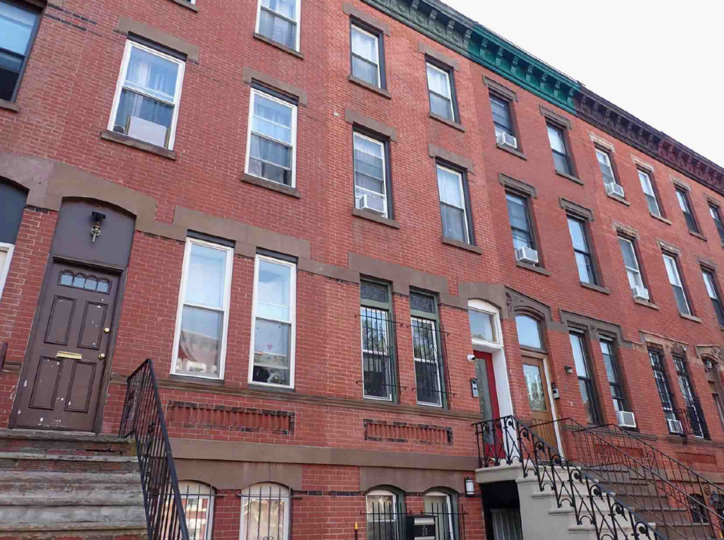 Red brick duplex townhouse in Jersey City