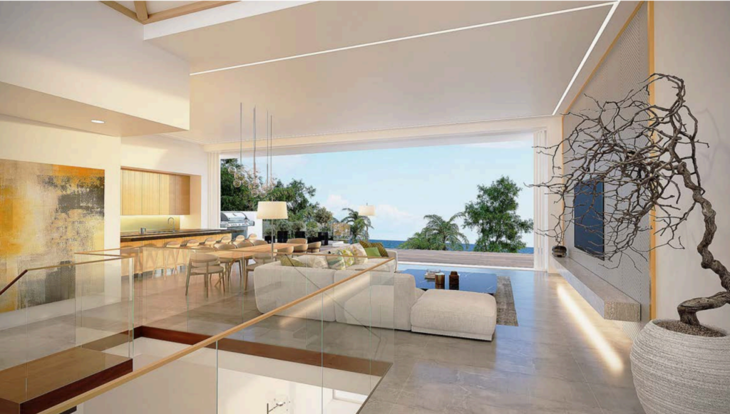 interior to exterior view of luxury spec home in Lajolla